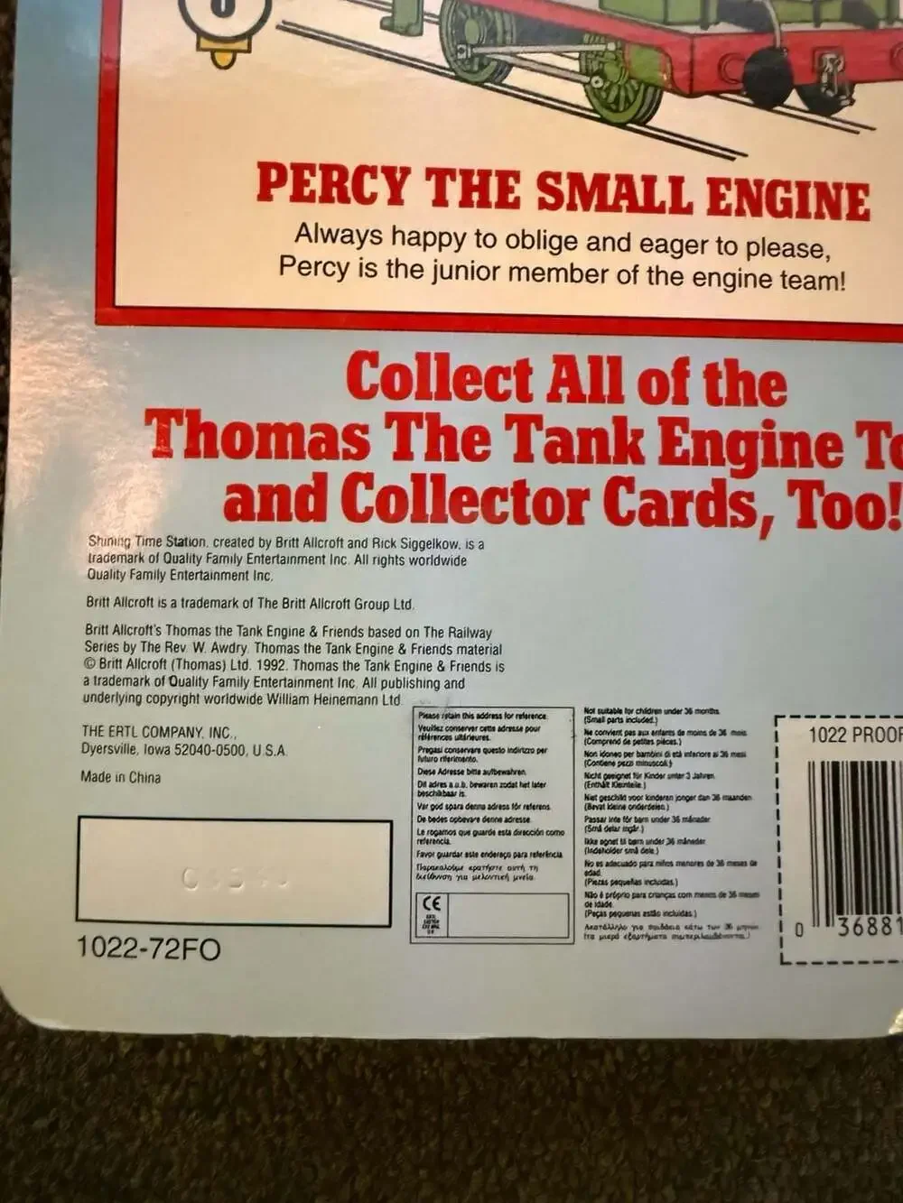 Vintage 1992 ERTL Shining Time Station Die-Cast Percy The Small Engine 1022 New